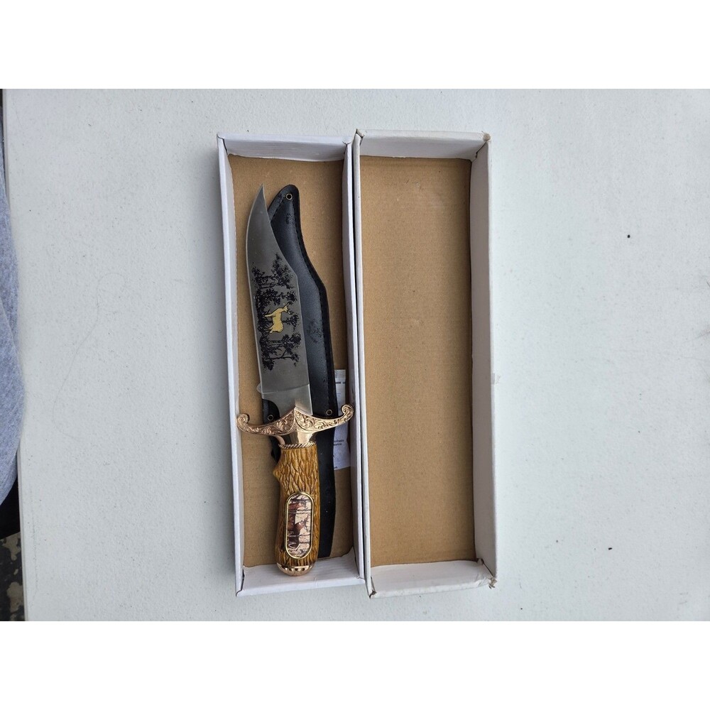 Deer Scene Collectible Display Knife with Sheath - Wildlife Hunting Decor